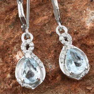 Espirito Santo Aquamarine, Cambodian Cz, Platinum over Sterling Silver Earrings